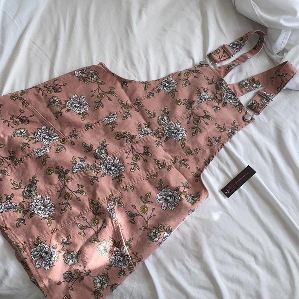 Denim jumper dress, floral print, midi